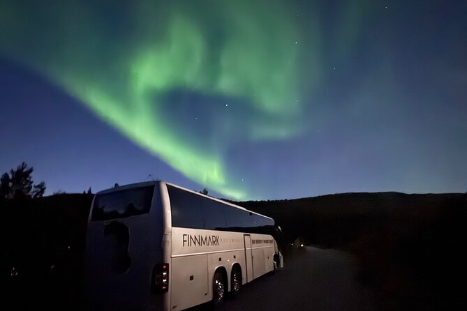 Alta: The Northern Lights Bus – a comfortable Arctic journey - Leaving Alta sentrum after dark