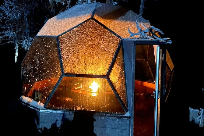 Glass Igloo Campfire Dinner under Northern Lights - The frozen-lake snowmobile ride