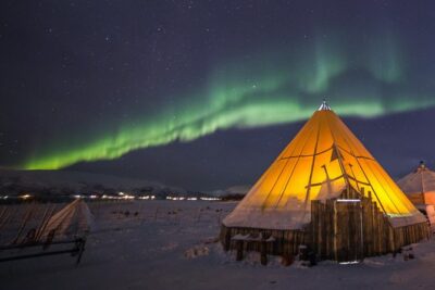 Night Reindeer Sledding with Camp Dinner and Chance of Northern Lights