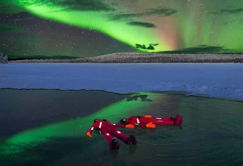 Rovaniemi: Ice Floating in Forest Lake with Aurora Borealis - From Maakuntakatu to a quiet Lapland lake